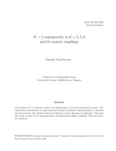 KUL-TF-XX/XXX hep-th/yymmnnn N = 2 supergravity in d = 4, 5, 6 and its matter couplings