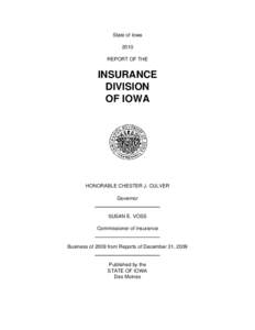 State of Iowa 2010 REPORT OF THE INSURANCE DIVISION