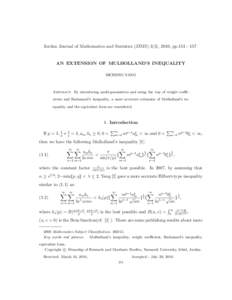 Jordan Journal of Mathematics and Statistics (JJMS) 3(3), 2010, ppAN EXTENSION OF MULHOLLAND’S INEQUALITY BICHENG YANG  Abstract. By introducing multi-parameters and using the way of weight coefficients and