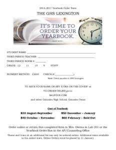 Yearbook Order Form  THE GHS LEXINGTON STUDENT NAME: ____________________________________________________________ THIRD PERIOD TEACHER: __________________________________________________