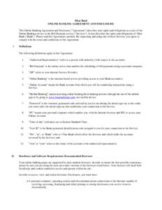 5Star Bank ONLINE BANKING AGREEMENT AND DISCLOSURE This Online Banking Agreement and Disclosure (