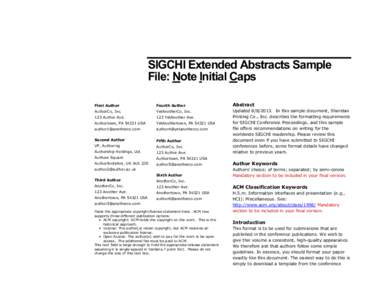 SIGCHI Extended Abstracts Sample File: Note Initial Caps First Author Fourth Author