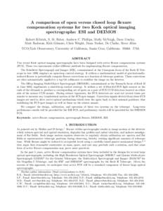 A comparison of open versus closed loop ﬂexure compensation systems for two Keck optical imaging spectrographs: ESI and DEIMOS Robert Kibrick, S. M. Faber, Andrew C. Phillips, Molly McVeigh, Dave Cowley, Matt Radovan, 