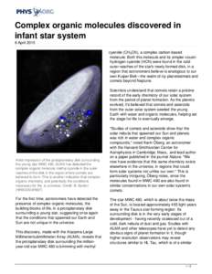 Complex organic molecules discovered in infant star system
