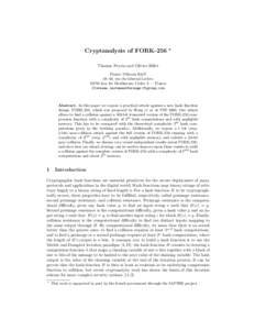Cryptanalysis of FORK-256  ? Thomas Peyrin and Olivier Billet France T´el´ecom R&D