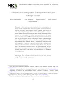 Mathematics-in-Industry Case Studies Journal, Volume 5, ppMathematical modelling of heat exchange in flash tank heat exchanger cascades Andrei Korobeinikov