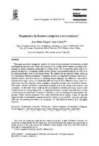 ELSEVIER  Journal of Pragmatics258 www.elsevier.com/locate/pragma  Pragmatics in human-computer conversations*