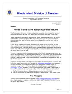 Rhode Island Division of Taxation State of Rhode Island and Providence Plantations Department of Revenue January 31, 2013 ADV
