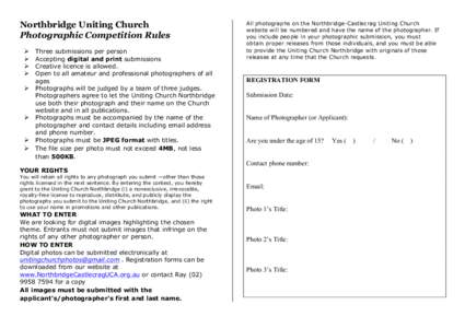Northbridge Uniting Church Photographic Competition Rules    