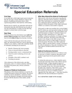 April 2012 ALSP Law Series Special Education Referrals First Step 