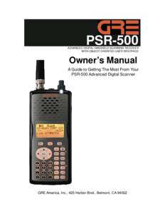 PSR-500  ADVANCED DIGITAL HANDHELD SCANNING RECEIVER WITH OBJECT ORIENTED USER INTERFACE  Ownerʼs Manual