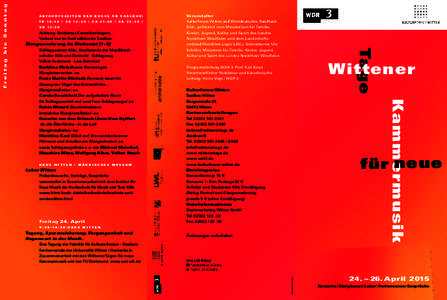 Veranstalter  FR 16:30 / SA 12:30 / SA 21:00 / SA 22:30 / Kulturforum Witten Wittenund Westdeutscher Rundfunk