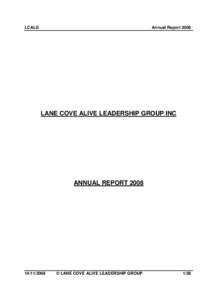 LCALG  Annual Report 2008 LANE COVE ALIVE LEADERSHIP GROUP INC