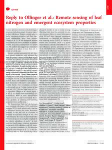 LETTER  LETTER Reply to Ollinger et al.: Remote sensing of leaf nitrogen and emergent ecosystem properties