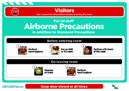 Visitors  See a nurse for information before entering the room For all staff