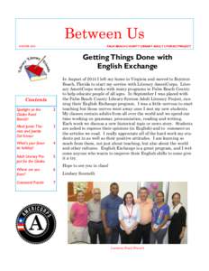 Between Us WINTER 2015 PALM BEACH COUNTY LIBRARY ADULT LITERACYPROJECT  Getting Things Done with