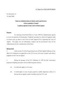 LC Paper No. CB[removed]) For discussion on 18 April 2000 Panel on Administration of Justice and Legal Services of the Legislative Council Leapfrog appeals to the Court of Final Appeal