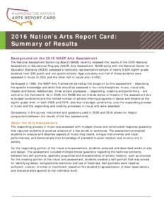 2016 Nation’s Arts Report Card: Summary of Results Background on the 2016 NAEP Arts Assessment The National Assessment Governing Board (NAGB) recently released the results of the 2016 National Assessment of Educational