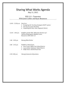 Sharing What Works Agenda May 11, 2015 ESD 113 – Tumwater With Janet Collier and Ryan Bezanson 12:00 – 12:30 p.m.