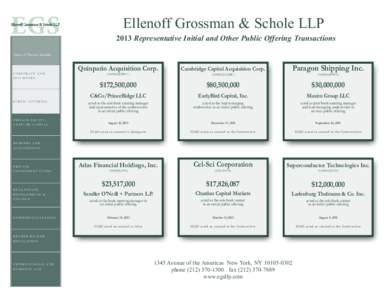Ellenoff Grossman & Schole LLP 2013 Representative Initial and Other Public Offering Transactions Areas of Practice Include: CORPORATE AND