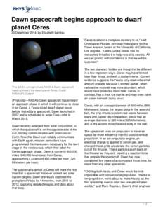 Dawn spacecraft begins approach to dwarf planet Ceres