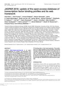 JASPAR 2018: update of the open-access database of transcription factor binding profiles and its web framework