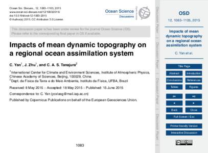 This discussion paper is/has been under review for the journal Ocean Science (OS). Please refer to the corresponding final paper in OS if available. Discussion Paper  Ocean Sci. Discuss., 12, 1083–1105, 2015