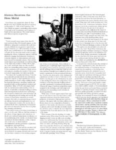Eos, Transactions, American Geophysical Union, Vol. 78, No. 31, August 5, 1997, Pages 319, 323  Ahrens Receives the Hess Medal Tom Ahrens was awarded the Harry H. Hess Medal at the AGU Fall Meeting Honor Ceremony