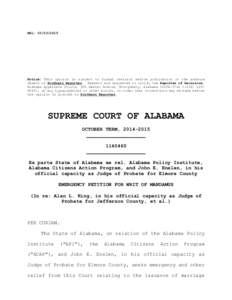 REL: Notice: This opinion is subject to formal revision before publication in the advance sheets of Southern Reporter. Readers are requested to notify the Reporter of Decisions, Alabama Appellate Courts, 300 