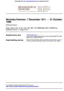 Downloaded from rsbm.royalsocietypublishing.org on November 28, 2013  Nicholas Kemmer. 7 December 1911 −− 21 October