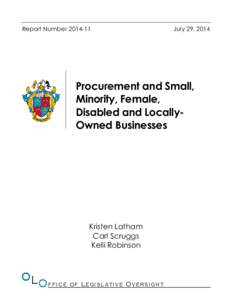 Report NumberJuly 29, 2014 Procurement and Small, Minority, Female,