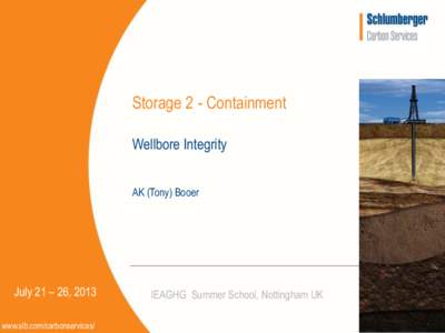 Storage 2 - Containment Wellbore Integrity AK (Tony) Booer July 21 – 26, 2013 www.slb.com/carbonservices/
