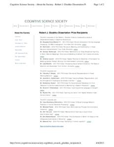 Cognitive Science Society : About the Society : Robert J. Glushko Dissertation Prize  Home About the Society