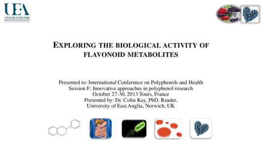 EXPLORING THE BIOLOGICAL ACTIVITY OF FLAVONOID METABOLITES Presented to: International Conference on Polyphenols and Health Session F: Innovative approaches in polyphenol research October 27-30, 2013 Tours, France