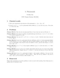 3. Polynomials Po-Shen Loh CMU Putnam Seminar, Fall