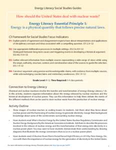 Energy Literacy Social Studies Guides  How should the United States deal with nuclear waste? Energy Literacy Essential Principle 1: Energy is a physical quantity that follows precise natural laws. C3 Framework for Social
