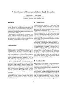 A Short Survey of Commercial Cluster Batch Schedulers Yoav Etsion