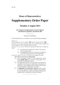 No 323  House of Representatives Supplementary Order Paper Tuesday, 6 August 2013