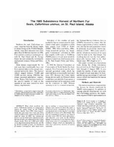 1985 Subsistence Harvest of Northern Fur Seals