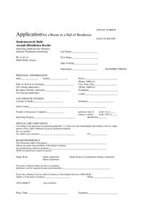 TENANT NUMBER  Application for a Room in a Hall of Residence DATE OF RECEIPT  Studentenwerk Halle