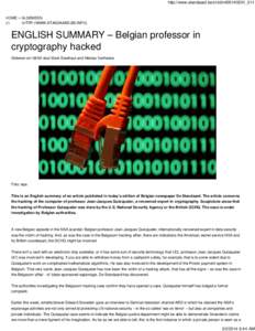 ENGLISH SUMMARY – Belgian professor in cryptography hacked - De Standaard