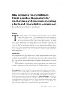   Why achieving reconciliation in Iraq is possible: Suggestions for mechanisms and processes including a truth and reconciliation commission