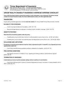 GROUP HEALTH DISABILITY/BUSINESS OVERHEAD EXPENSE CHECKLIST