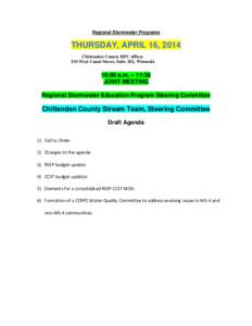 Regional Stormwater Programs  THURSDAY, APRIL 16, 2014 Chittenden County RPC offices 110 West Canal Street, Suite 202, Winooski