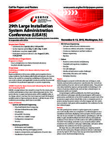 Call for Papers and Posters	  www.usenix.org/lisa15/cfp/papers-posters 29th Large Installation System Administration