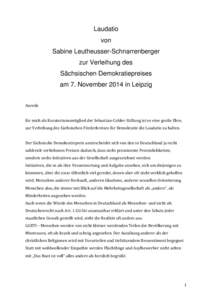 Laudatio Sabine Leutheusser-Schnarrenberger