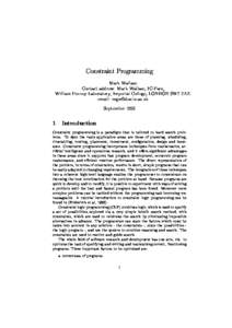 Constraint Programming Mark Wallace Contact address: Mark Wallace, IC-Parc, William Penney Laboratory, Imperial College, LONDON SW7 2AZ. email:  September 1995