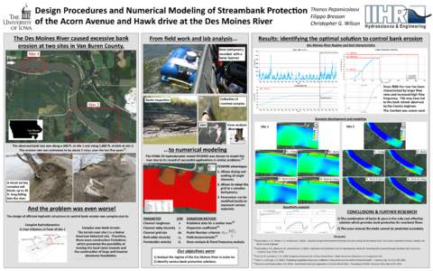 Design Procedures and Numerical Modeling of Streambank Protection of the Acorn Avenue and Hawk drive at the Des Moines River The Des Moines River caused excessive bank erosion at two sites in Van Buren County.  From fiel