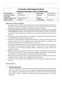 Pastoral Committee Terms of ReferenceUniversity of Birmingham School Pastoral Committee Terms of Reference Review Frequency