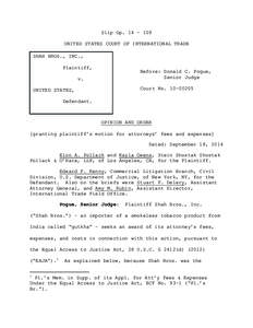 Slip Op. 14 - UNITED STATES COURT OF INTERNATIONAL TRADE SHAH BROS., INC., Plaintiff,  Before: Donald C. Pogue,